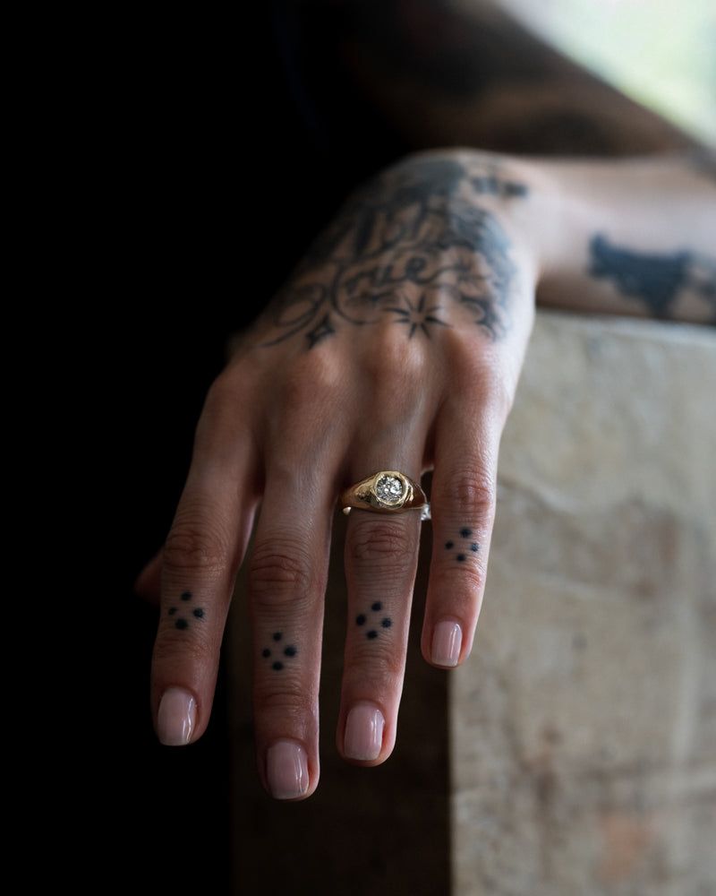 X 1ct Old Cut Diamond Engagement Signet Ring