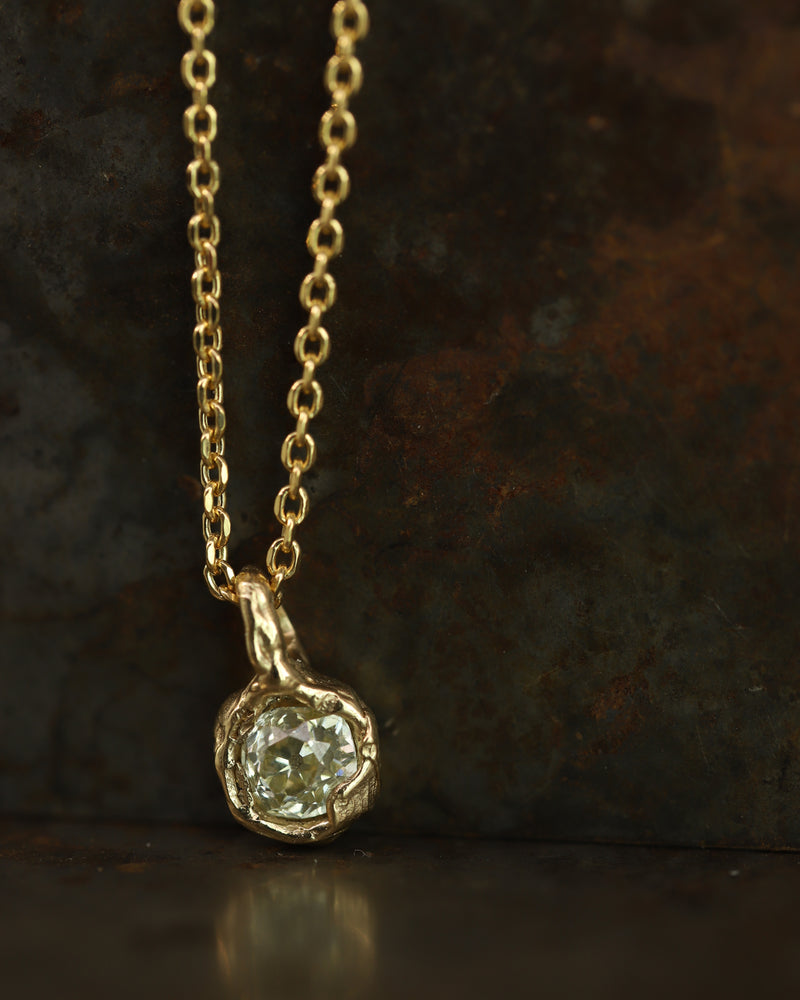 IV 1ct Old Cut Diamond Nugget Pendant Necklace