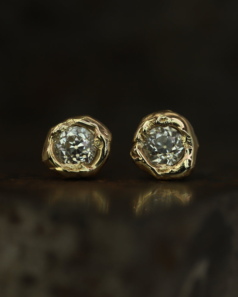 X 1ct Old Cut Diamond Stud Earrings
