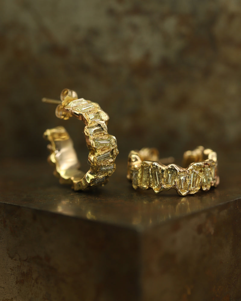 X Lemon Baguette Diamond Scatter Hoop Earrings