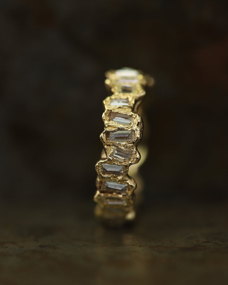 X Molten Champagne Baguette Diamond Eternity Scatter Ring