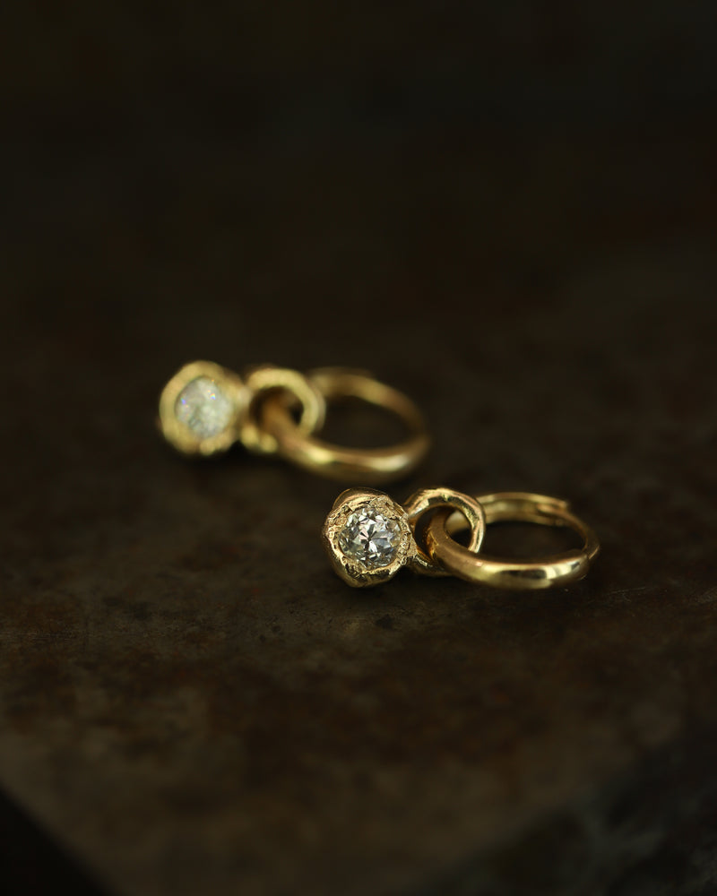 X 0.5ct Old Cut Diamond Drops | LI 10mm Textured Clicker Hoop Earrings
