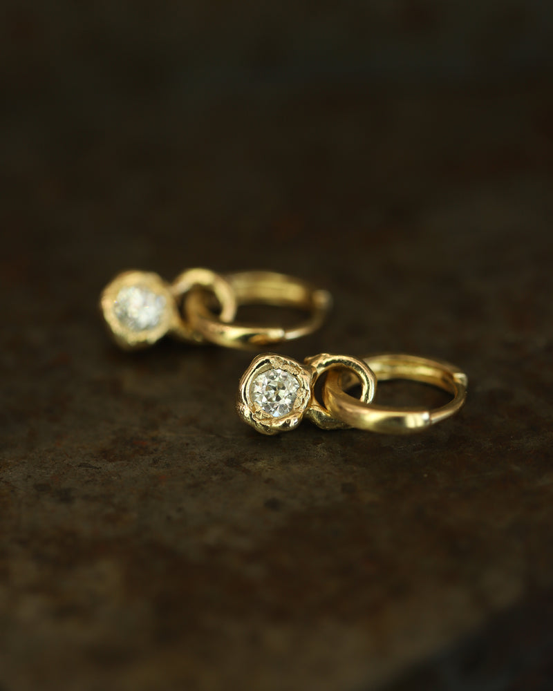 X 0.5ct Old Cut Diamond Drops | LI 10mm Textured Clicker Hoop Earrings