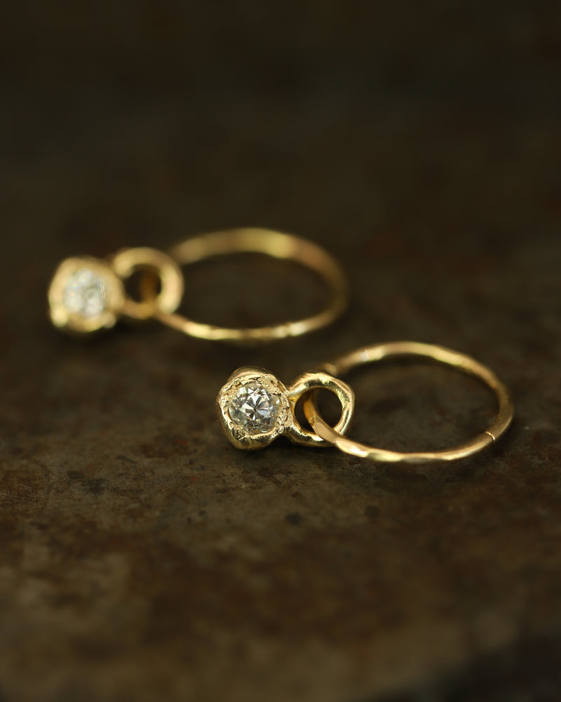 X 0.5ct Old Cut Diamond Drops | LI 12mm Hammered Clicker Hoop Earrings