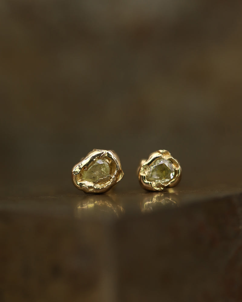 X 0.65ct Yellow & Green Organic Diamond Stud Earrings
