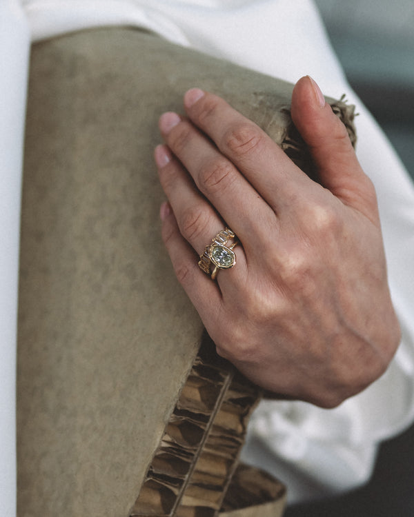 X Molten Champagne Baguette Diamond Eternity Scatter Ring