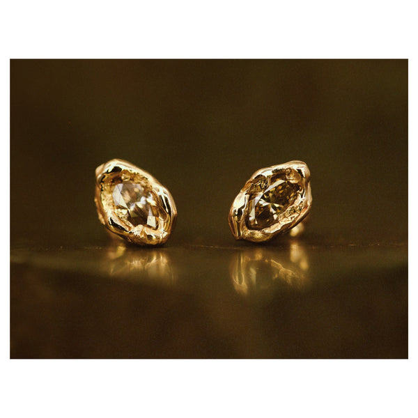 X 0.95ct Champagne Marquise Organic Diamond Stud Earrings