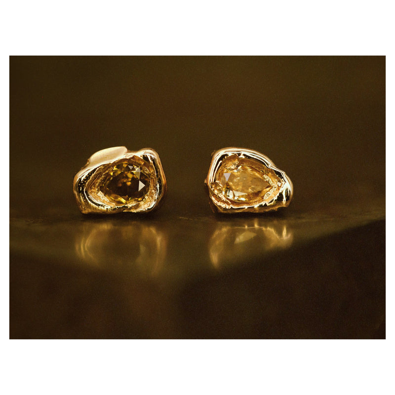 X 0.65ct Pale Orange Organic Diamond Stud Earrings