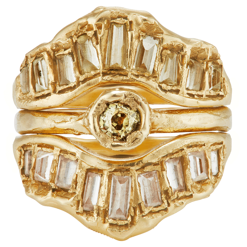 X 0.45ct Old Cut Yellow Diamond Engagement Ring