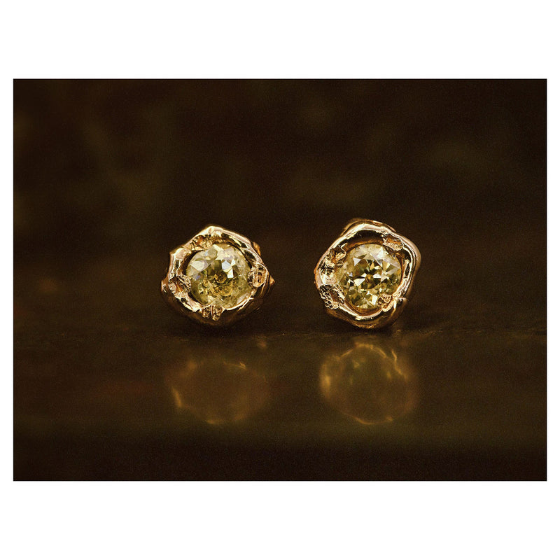 X 0.7ct Old Cut Yellow Diamond Stud Earrings