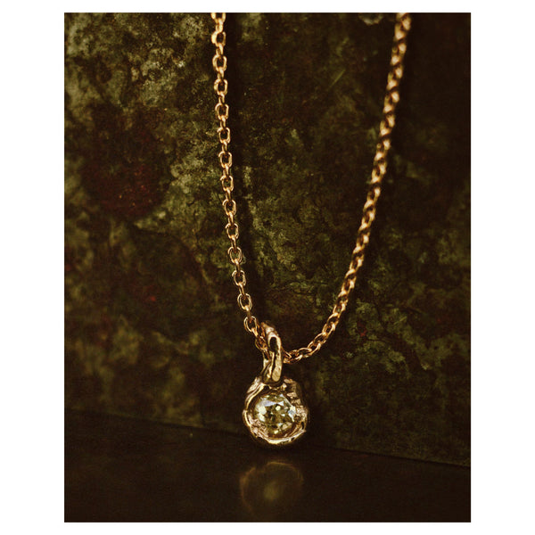 X 0.45ct Old Cut Yellow Diamond Nugget Pendant Necklace