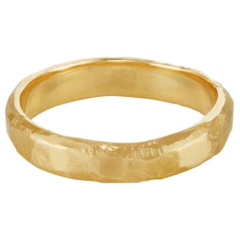 LXV 4mm Gold Hammered D Shape Wedding Band