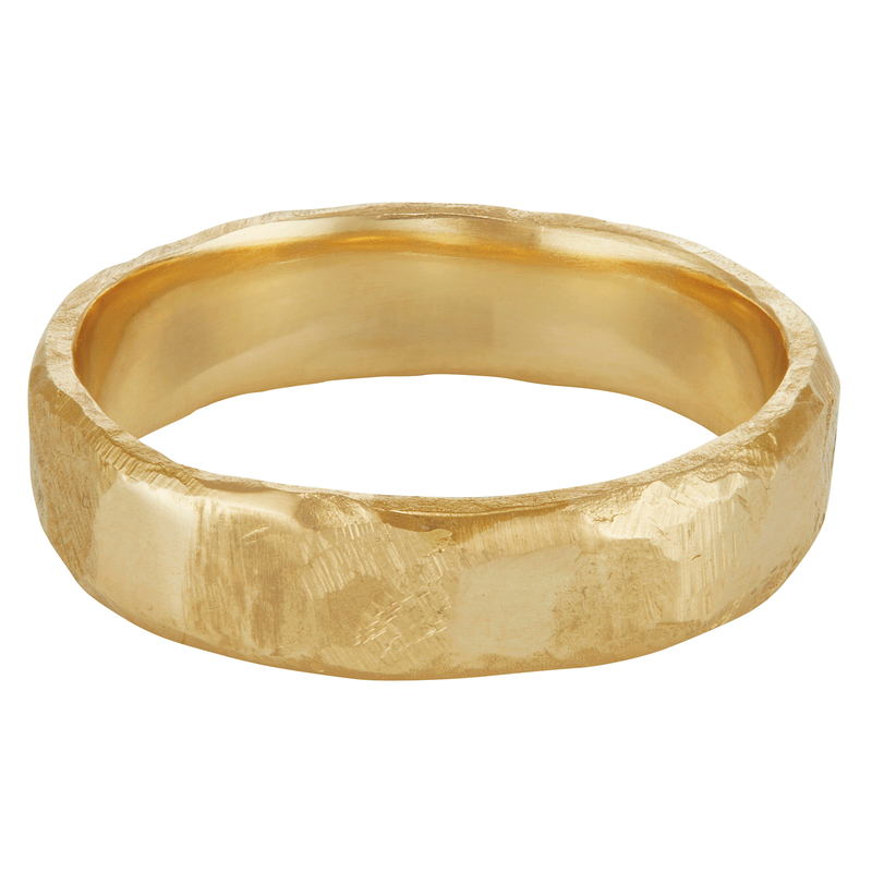 LXVI 5mm Gold Hammered D Shape Wedding Band