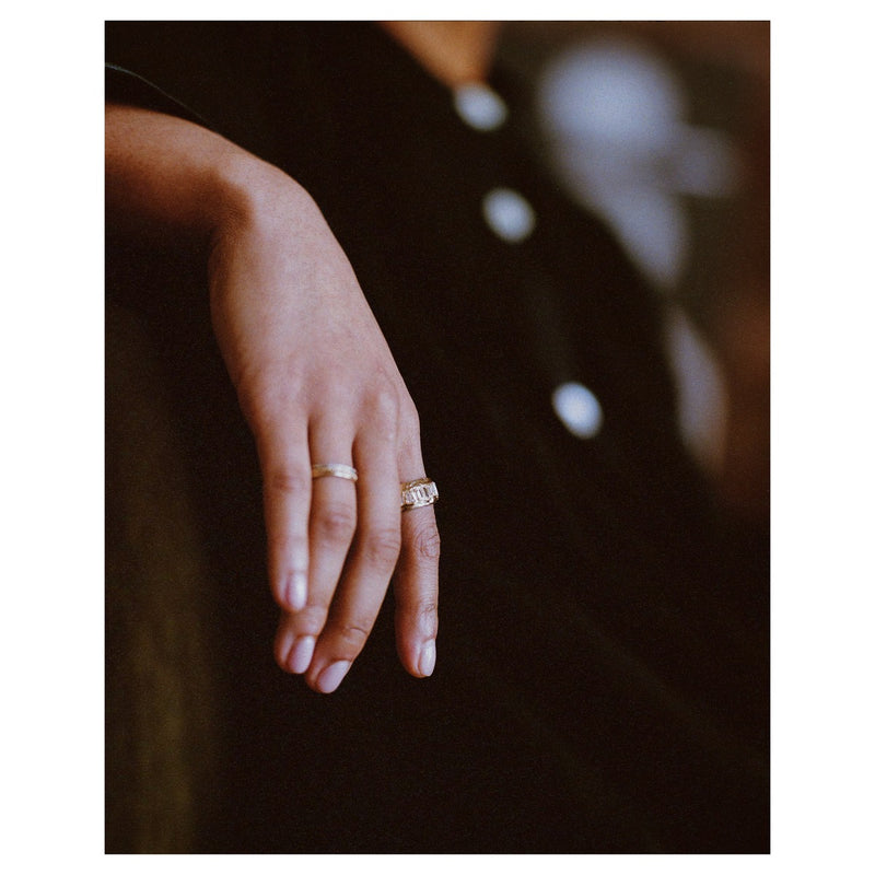 X 9mm Soft White Scatter Baguette Ring