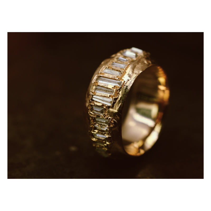 X 9mm Soft White Scatter Baguette Ring