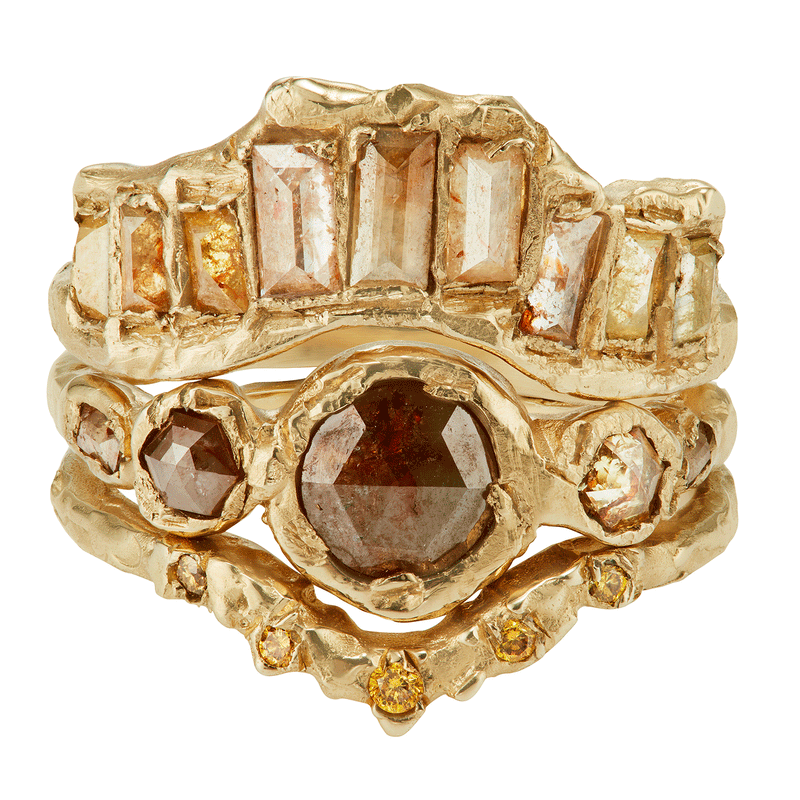 X OOAK Pastel Baguette Diamond V Shape Scatter Ring