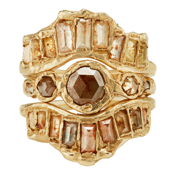 X OOAK Pastel Baguette Diamond V Shape Scatter Ring