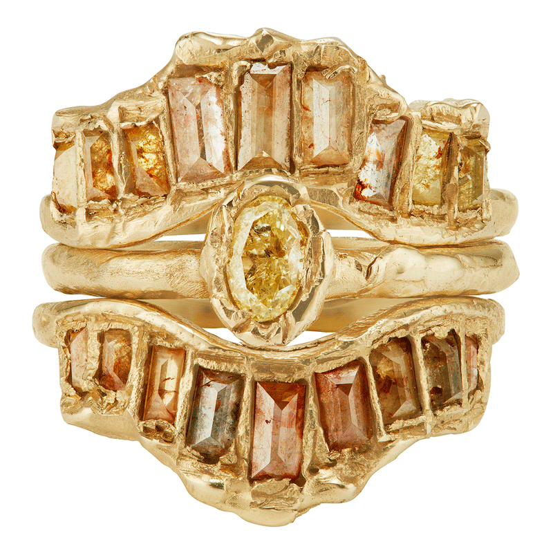 X OOAK Pastel Baguette Diamond V Shape Scatter Ring