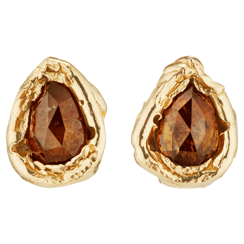 X 0.8ct Amber Orange Rose Cut Organic Diamond Stud Earrings
