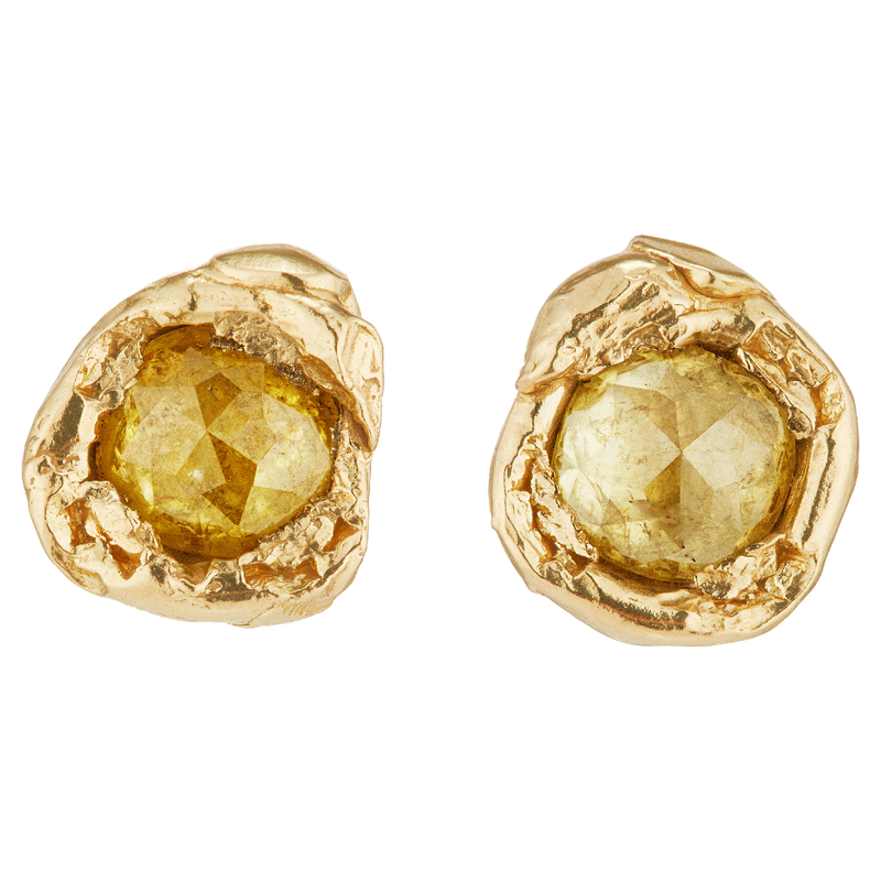 X 0.76ct Lemon Yellow Rose Cut Organic Diamond Stud Earrings