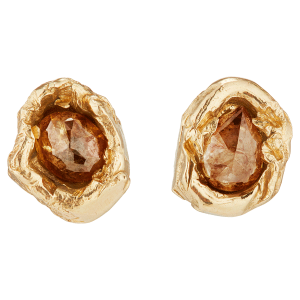 X 0.76ct Tangerine Rose Cut Organic Diamond Stud Earrings