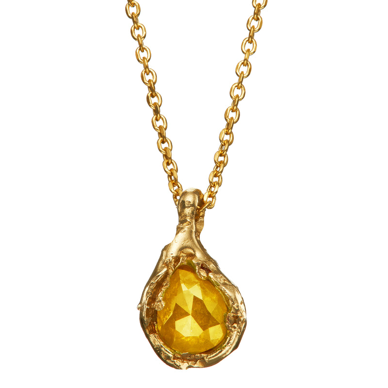 X 0.98ct Lemon Pear Yellow Diamond Nugget Pendant Necklace
