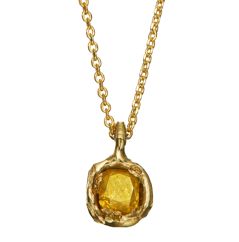 X 0.94ct Lemon Cushion Yellow Diamond Nugget Pendant Necklace