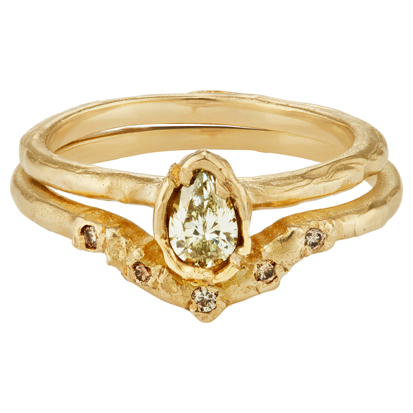 LI V Shape Champagne Diamond Wedding Ring